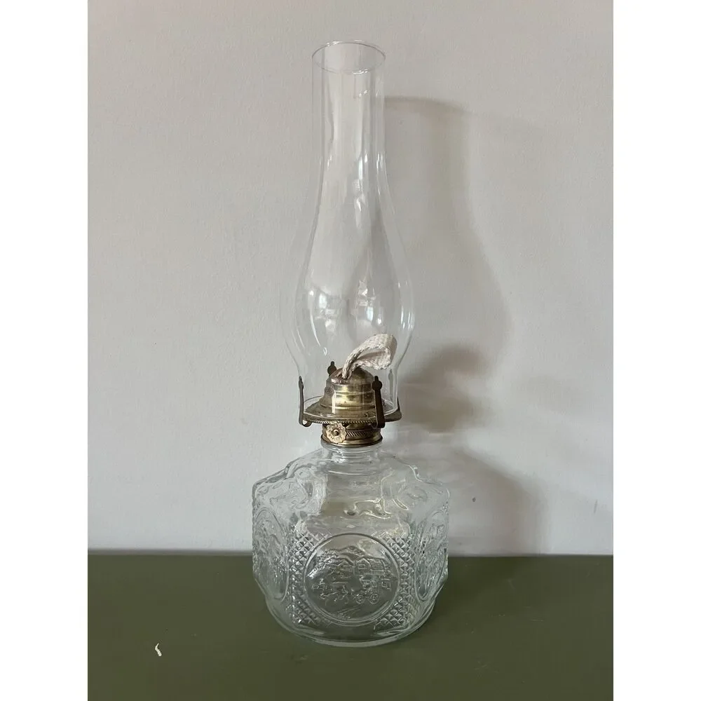 1800s Antique Pressed Glass Lantern Lamplight Farms Horse Buggy Oil Lamp Hexagon